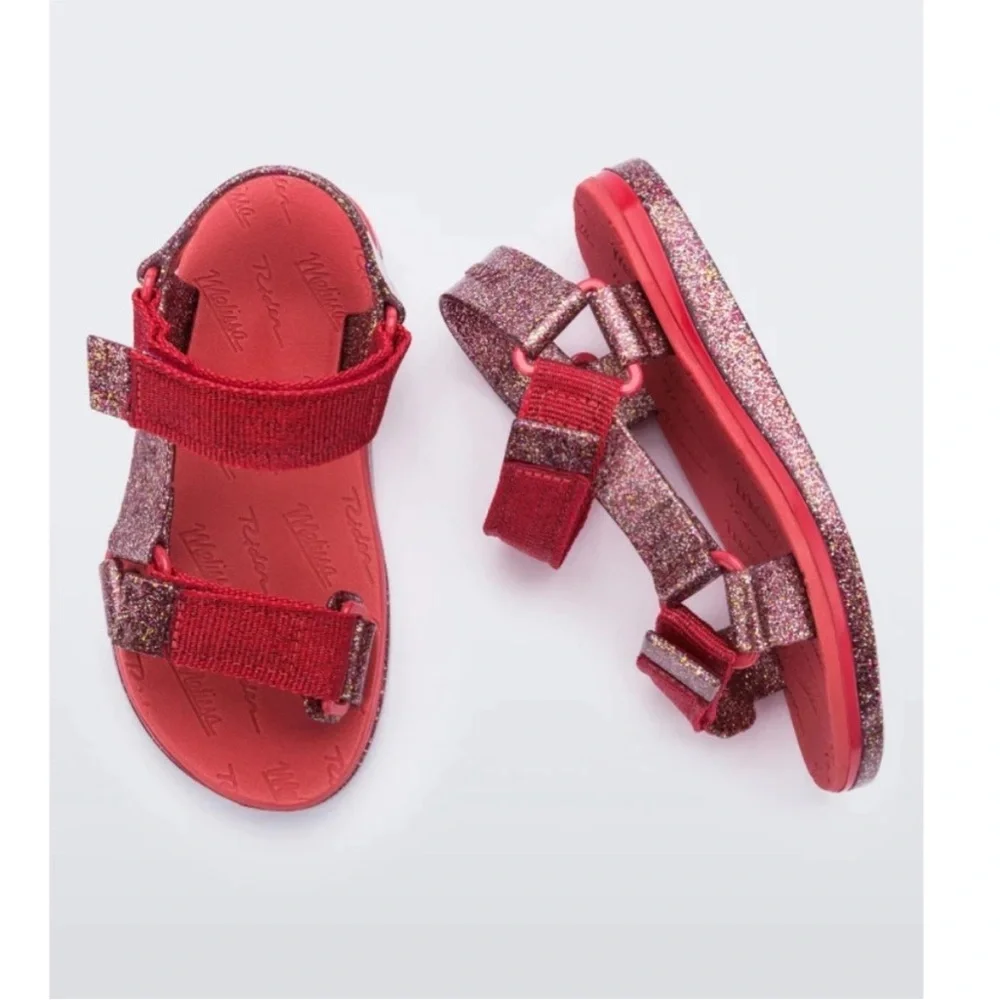Mini Melissa Papete Rider Sandal kids youth jelly sandals red glitter size 4 NEW - Picture 1 of 7